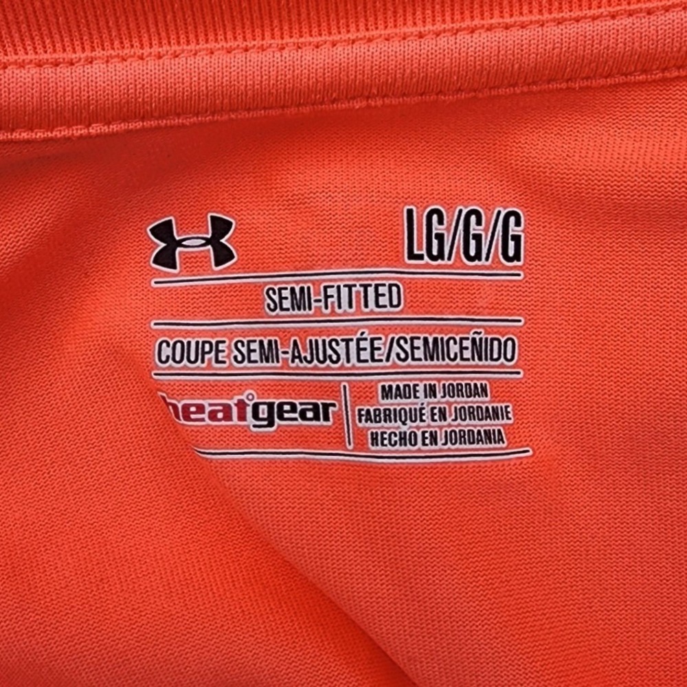 Under Armour HeatGear Womens V-Neck Short Sleeve Shirt Neon Orange Coral Large - Picture 4 of 5